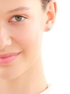 Kolczyki z żółtego złota z diamentami i szmaragdami - próba 585