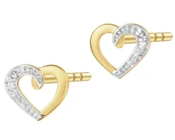 Kolczyki z żółtego złota z diamentami - serca - 0,005 ct - próba 375