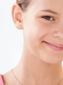 Kolczyki z żółtego złota z diamentami - serca - 0,005 ct - próba 375