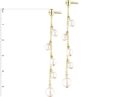 Kolczyki z żółtego złota z diamentami i perłami - próba 375