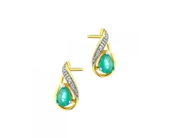 Kolczyki z żółtego złota z diamentami i szmaragdami - próba 375