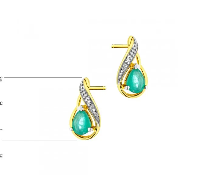 Kolczyki z żółtego złota z diamentami i szmaragdami - próba 375