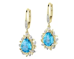 Kolczyki z żółtego złota z diamentami i topazami - próba 585