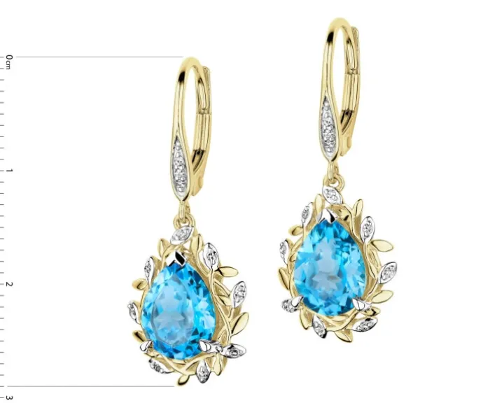 Kolczyki z żółtego złota z diamentami i topazami - próba 585