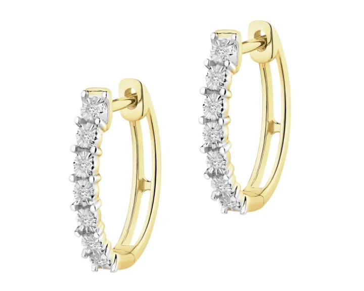 Kolczyki z żółtego złota z diamentami - koła - 0,05 ct - próba 585