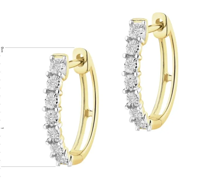 Kolczyki z żółtego złota z diamentami - koła - 0,05 ct - próba 585