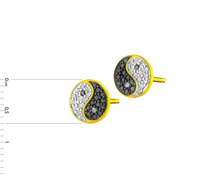 Kolczyki z żółtego złota z diamentami - yin yang - 0,16 ct - próba 585