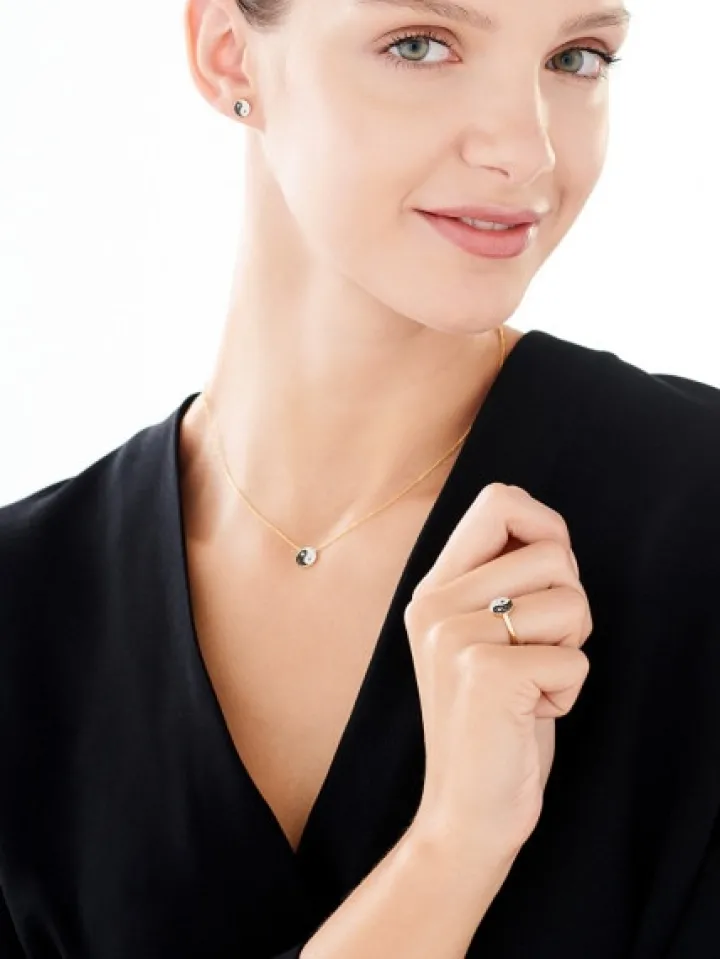 Kolczyki z żółtego złota z diamentami - yin yang - 0,16 ct - próba 585