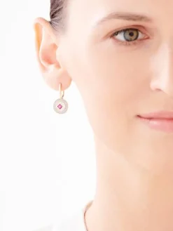 Kolczyki z żółtego złota z diamentami i rubinami - rozety - próba 585