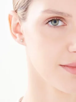 Kolczyki z żółtego złota z diamentami - kwiatki - 0,03 ct - próba 375