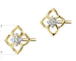 Kolczyki z żółtego złota z diamentami - kwiatki - 0,03 ct - próba 375