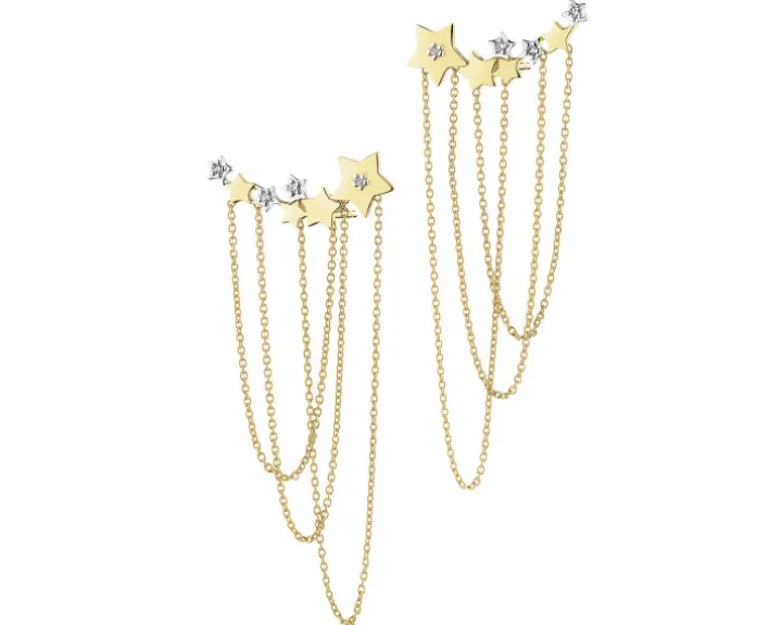 Kolczyki z żółtego złota z diamentami - gwiazdy - 0,02 ct - próba 375