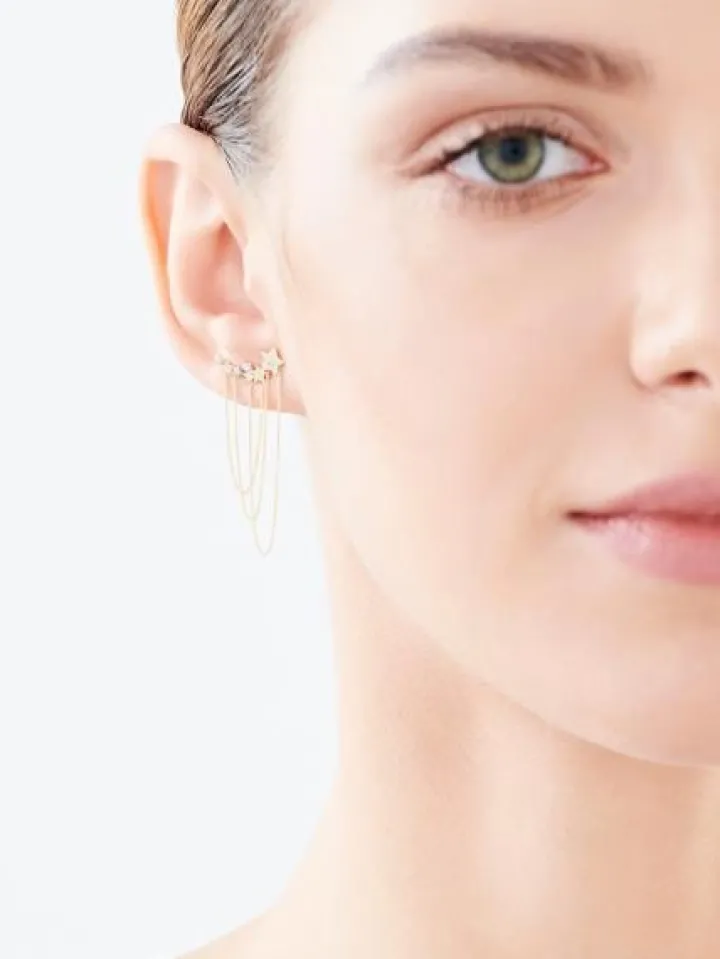 Kolczyki z żółtego złota z diamentami - gwiazdy - 0,02 ct - próba 375