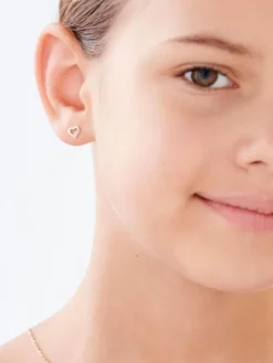 Kolczyki z żółtego złota z diamentami - serca - 0,008 ct - próba 585