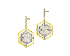 Kolczyki z żółtego złota z diamentami i masą perłową - próba 585