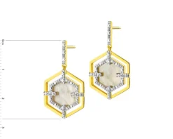 Kolczyki z żółtego złota z diamentami i masą perłową - próba 585