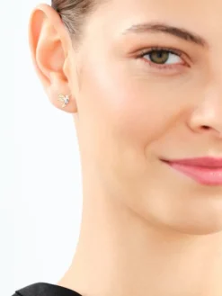 Kolczyki z żółtego złota z diamentami i topazami London Blue - kolibry - próba 585