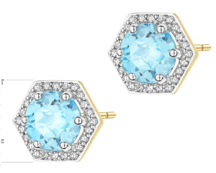 Kolczyki z żółtego złota z diamentami i topazami - próba 585