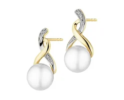 Kolczyki z żółtego złota z diamentami i perłami - próba 585