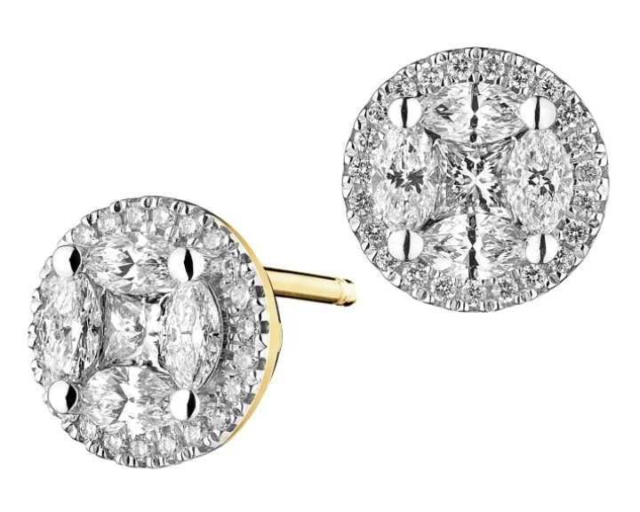 Kolczyki z żółtego złota z diamentami - 1,06 ct - próba 585