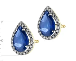 Kolczyki z żółtego złota z diamentami i szafirami syntetycznymi - próba 375