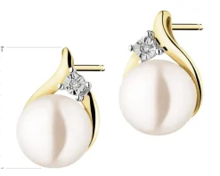 Kolczyki z żółtego złota z diamentami i perłami - próba 375
