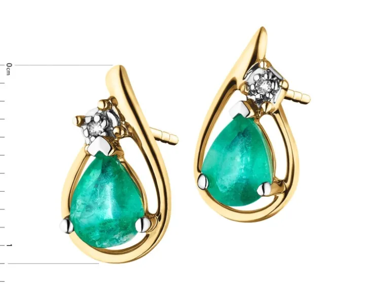 Kolczyki z żółtego złota z diamentami i szmaragdami - próba 585