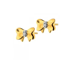 Kolczyki z żółtego złota z diamentami - kokardki - 0,006 ct - próba 585
