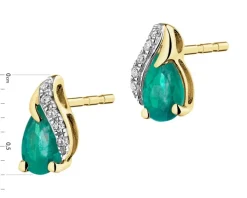 Kolczyki z żółtego złota z diamentami i szmaragdami - próba 585