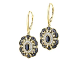 Kolczyki z żółtego złota z diamentami i szafirami - próba 585