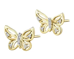 Kolczyki z żółtego złota z diamentami - motyle - 0,05 ct - próba 375