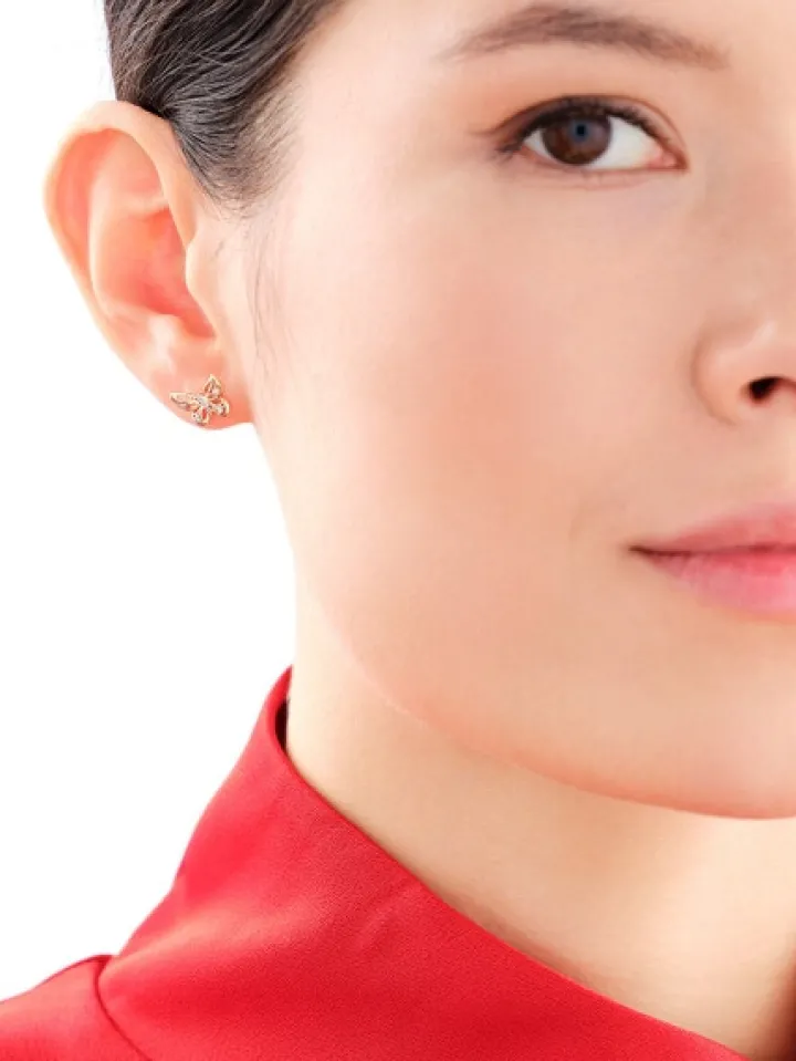 Kolczyki z żółtego złota z diamentami - motyle - 0,05 ct - próba 375