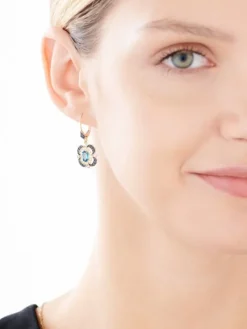 Kolczyki z żółtego złota z diamentami, szafirami i topazami London Blue - próba 585