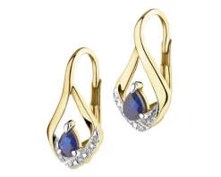 Kolczyki z żółtego złota z diamentami i szafirami - próba 585