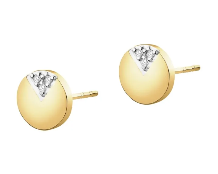 Kolczyki z żółtego złota z diamentami - koła - 0,01 ct - próba 375