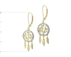Kolczyki z żółtego złota z diamentami - łapacze snów, drzewka - 0,09 ct - próba 375