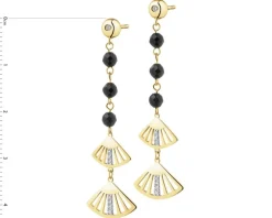 Kolczyki z żółtego złota z diamentami i agatami - wachlarze - próba 375