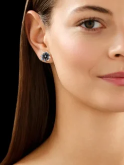 Kolczyki z żółtego złota z diamentami i szafirami - kwiaty - próba 585