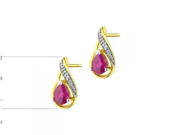 Kolczyki z żółtego złota z diamentami i rubinami - próba 375