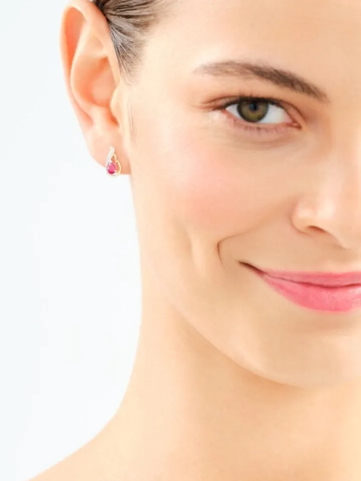 Kolczyki z żółtego złota z diamentami i rubinami - próba 375