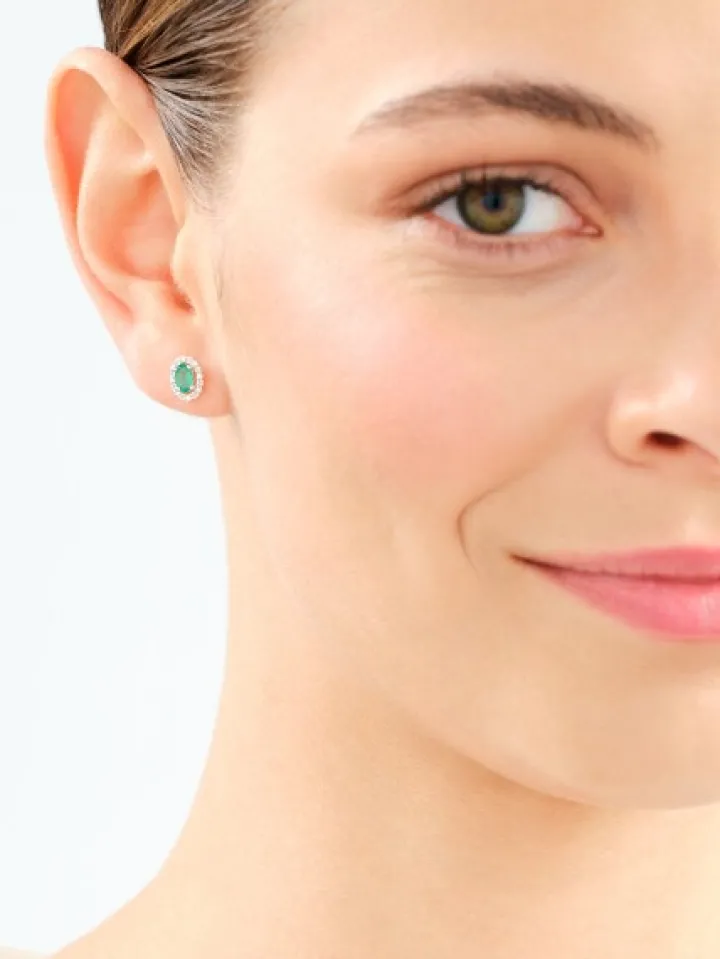 Kolczyki z żółtego złota z diamentami i szmaragdami - próba 585