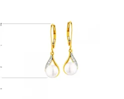 Kolczyki z żółtego złota z diamentami i perłami - próba 375