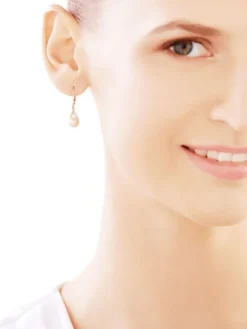 Kolczyki z żółtego złota z diamentami i perłami - próba 375