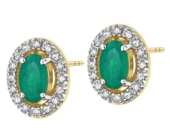 Kolczyki z żółtego złota z diamentami i szmaragdami - próba 585