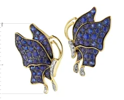Kolczyki z żółtego złota z diamentami i szafirami - motyle - próba 585