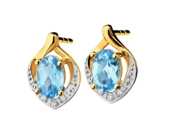 Kolczyki z żółtego złota z diamentami i topazami - próba 375