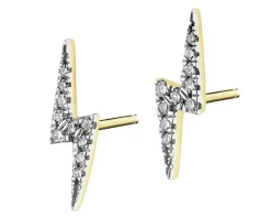 Kolczyki z żółtego złota z diamentami - pioruny - 0,06 ct - próba 375