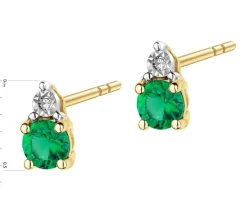 Kolczyki z żółtego złota z diamentami i szmaragdami syntetycznymi - próba 375