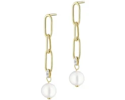 Kolczyki z żółtego złota z diamentami i perłami - próba 375