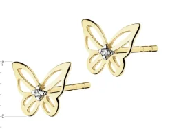 Kolczyki z żółtego złota z diamentami - motyle - 0,005 ct - próba 375